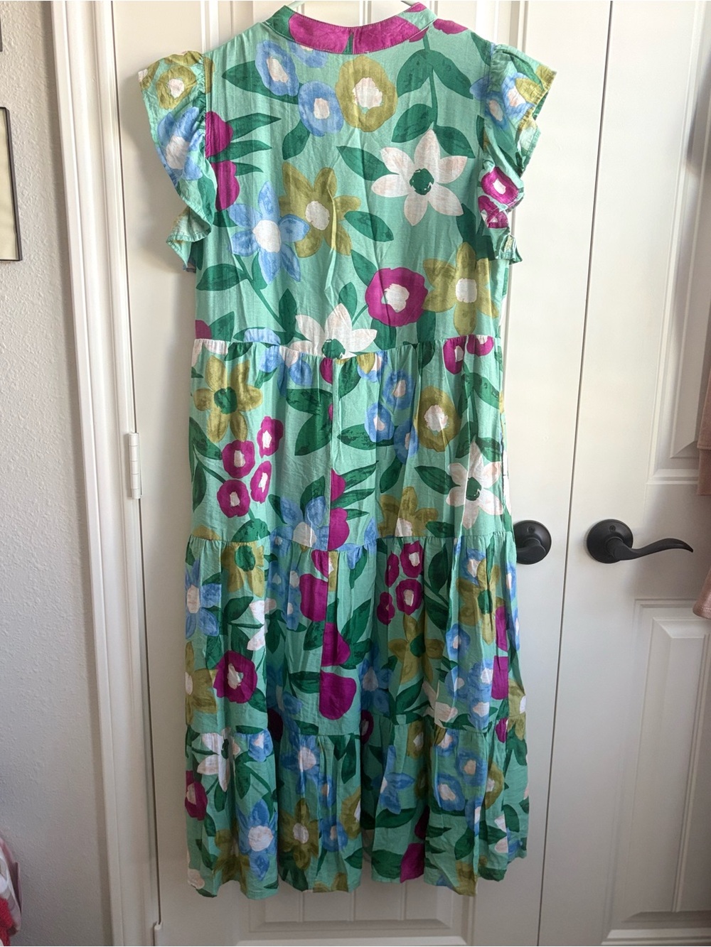 entro Teal Floral Tiered Midi Dress with Pink & Blue Blooms - Picture 3 of 5